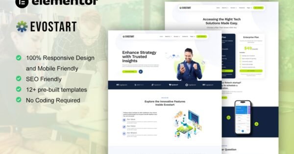 Evostart – Tech Startup Company Elementor Pro Template Kit