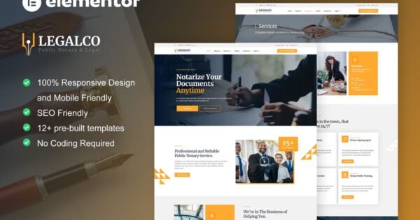Legalco – Notary Public & Legal Services Elementor Pro Template Kit
