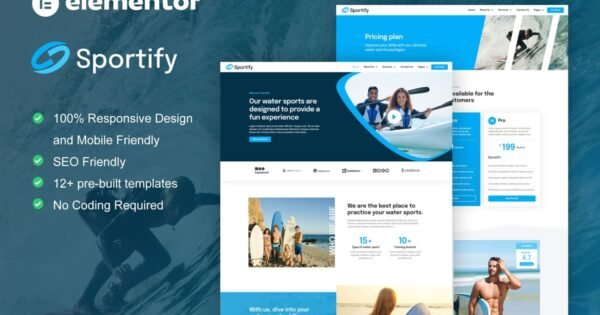 Sportify – Water Sports & Surfing Elementor Pro Template Kit