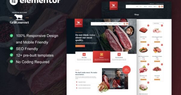 GrillGourmet – Butcher & Meat Shop Elementor Template Kit