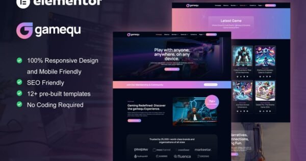 Gamequ – Game Publisher Elementor Pro Template Kit