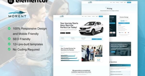 Morent – Car Rental Elementor Pro Template Kit