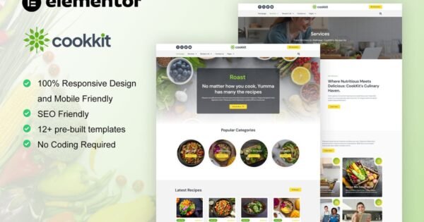 Cookkit – Food Recipe & Nutrition Service Elementor Pro Template Kit