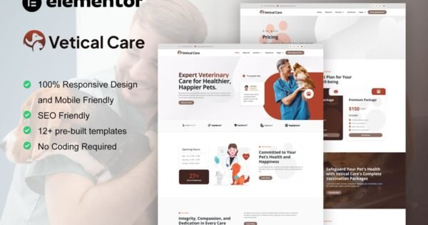 VeticalCare – Veterinary & Pet Care Elementor Pro Template Kit