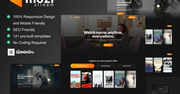 Mozi – Movie Streaming Service Elementor Template Kit