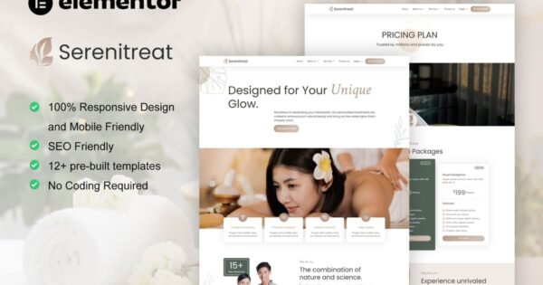 SereniTreat – Spa & Beauty Care Elementor Pro Template Kit
