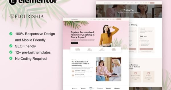 Flourishia – Feminine Business Coaching Elementor Pro Template Kit