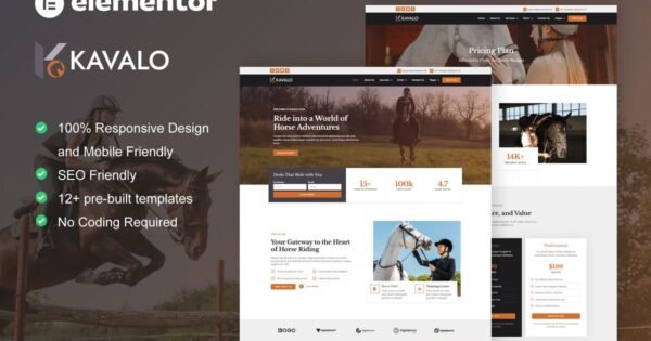 Kavalo – Horse Riding Club Elementor Pro Template Kit