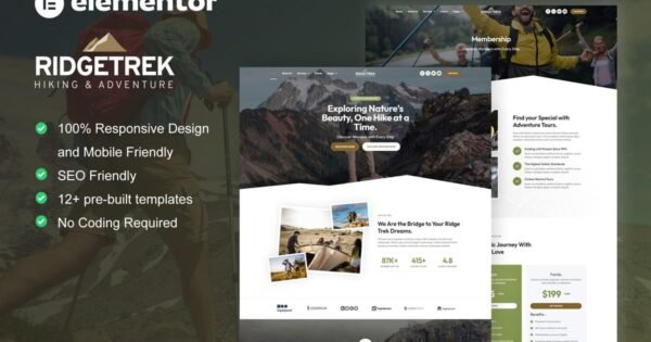 RidgeTrek – Hiking & Adventure Elementor Template Kit