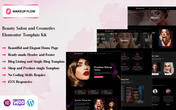 Makeup Flow – Beauty Salon and Cosmetics Elementor Template Kit Elementor Kit