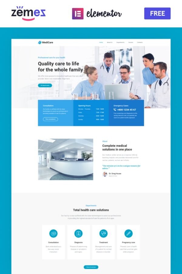 MediCare – FREE medical doctor WordPress Theme