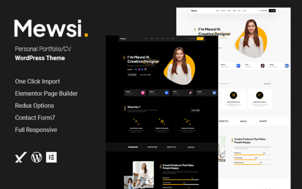 Mewsi – Personal Portfolio/CV WordPress Theme