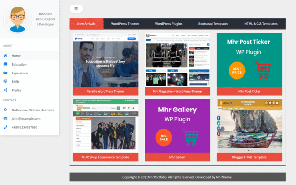 MhrPortfolio – Personal Portfolio and Digital Online Item or Product Based WordPress Theme