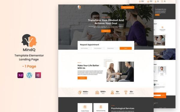 MindQ – Psychologists Ready to Use Elementor Landing Page Elementor Kit