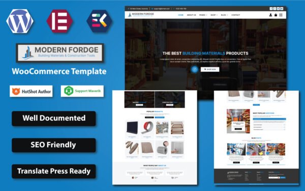 Modern Forge – Building Materials & Construction Tools Store WooCommerce Elementor Template WooCommerce Theme