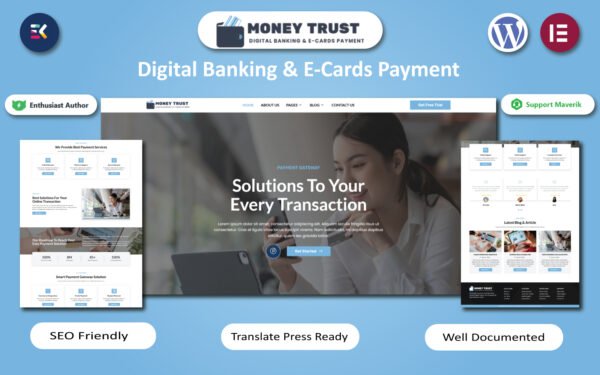 Money Trust – Digital Banking & E-Cards Payment WordPress Elementor Template WordPress Theme
