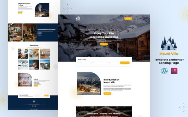 Mount Villa – Best Hotel and Restaurants Services Elementor Landing Page Elementor Kit