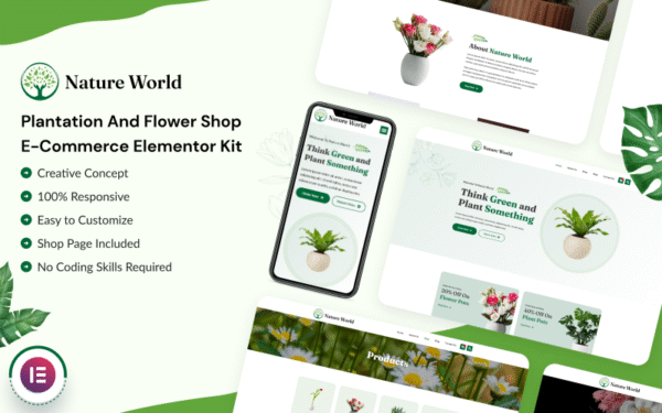 Nature World – Plantation and Flower Shop E-commerce Elementor Kit