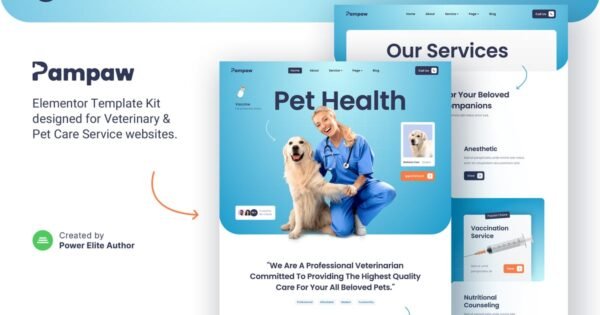 Pampaw – Veterinary & Pet Care Services Elementor Template Kit