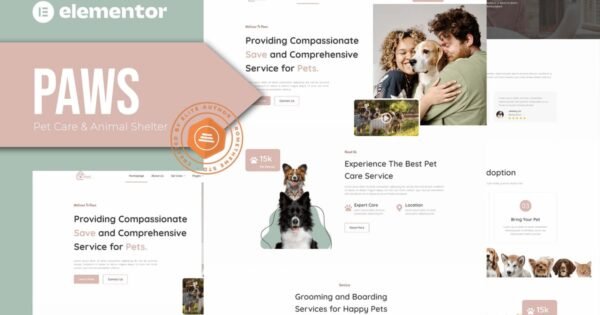 Paws – Pet Care and Animal Shelter Elementor Template Kit