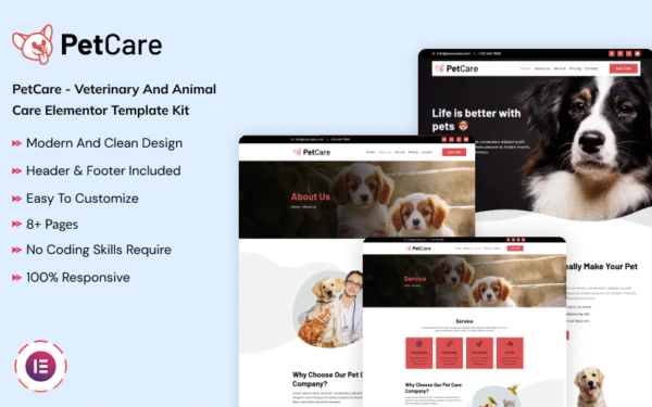PetCare – Veterinary and Animal Care Elementor Template Kit Elementor Kit