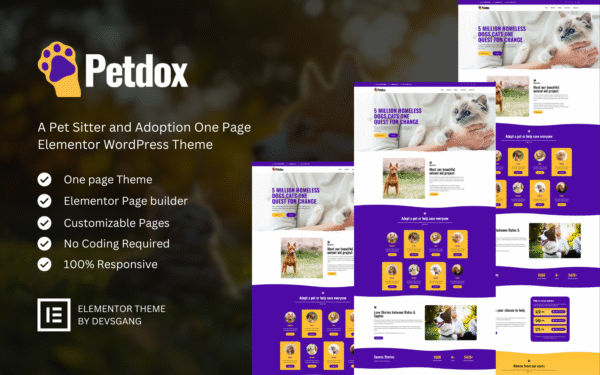Petdox – Pet Sitter and Adoption Elementor WordPress Theme