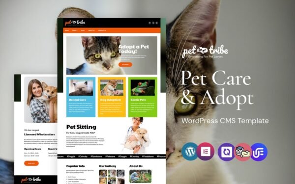 Pettribe – Pet Care And Adopt Center WordPress Elementor Theme WordPress Theme