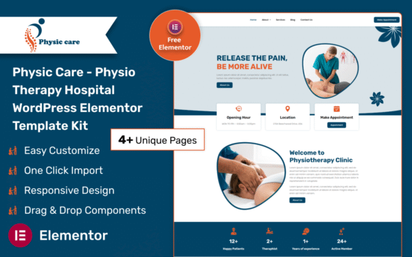 Physic Care – Physio Therapy Hospital WordPress Elementor Template Kit Elementor Kit
