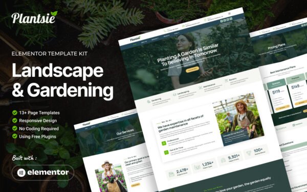 Plantsie – Landscape & Gardening Service Elementor Kit