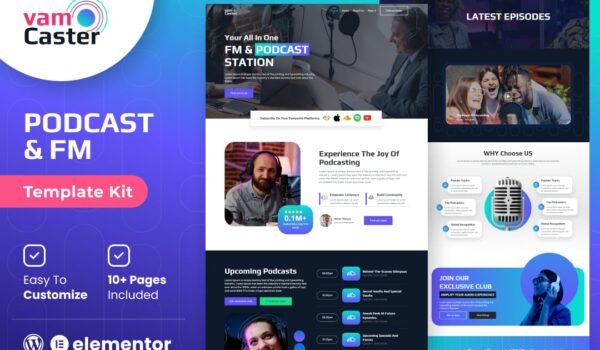 Vamcaster – Podcast & Video Streaming Elementor Template Kit