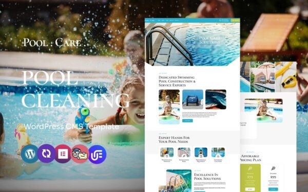 Poolcare – Modern Swimming Pool Cleaning and Maintenance Service WordPress Elementor Theme WordPress Theme