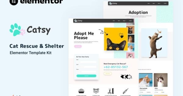 Catsy – Cat Rescue & Shelter Elementor Template Kit