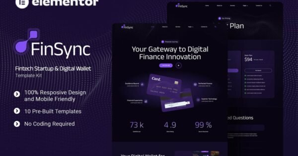 FinSync – Fintech Startup & Digital Wallet Elementor Template Kit
