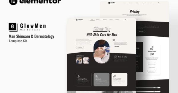 Glowmen – Men Skincare & Dermatology Elementor Template Kit