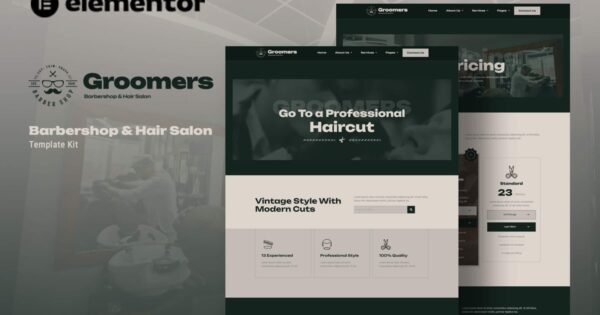 Groomers – Barbershop & Hair Salon Elementor Template Kit