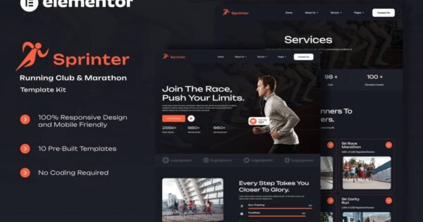 Sprinter – Running Club & Marathon Elementor Template Kit