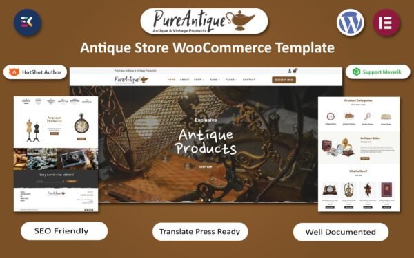 Pure Antique – Antique & Art Gallery Store WooCommerce Elementor Template WooCommerce Theme