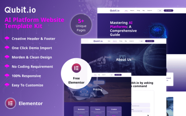 Qubit – AI Platform Website Template Elementor Kit