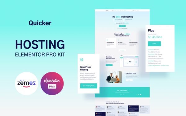 Quicker – Hosting Provider Company Website Template – Elementor Kit