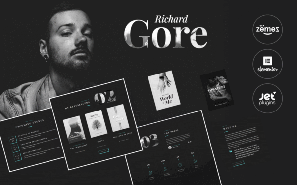 Richard Gore – Stylish Writer Portfolio Template with Elementor Builder WordPress Theme