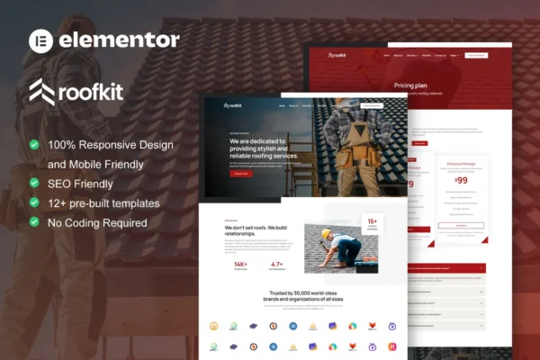 RoofKit – Roofing Services Elementor Pro Template Kit