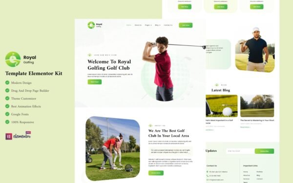 Royal Golfing – Golf Club Ready to Use Elementor Template Kit Elementor Kit