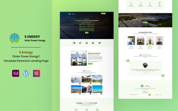 S Energy – Solar Renewable Energy – Services Elementor Landing Page Elementor Kit
