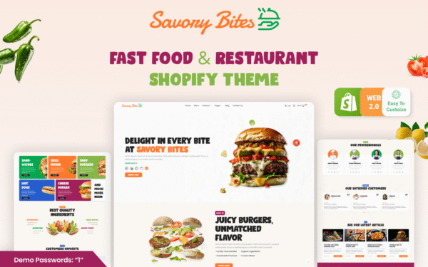 Savory Bites – Shopify 2.0 Fast Food & Restaurant Theme Shopify Theme