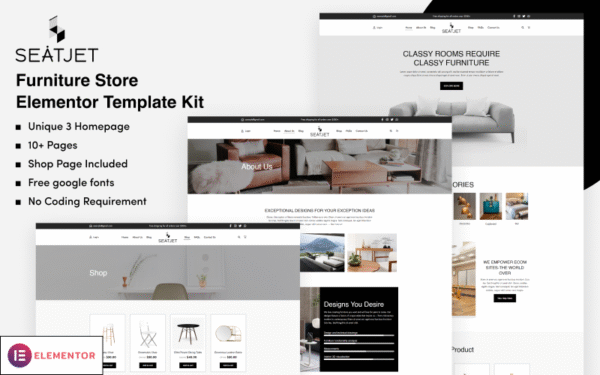 SeatJet – Furniture Store Elementor Template Kit Elementor Kit