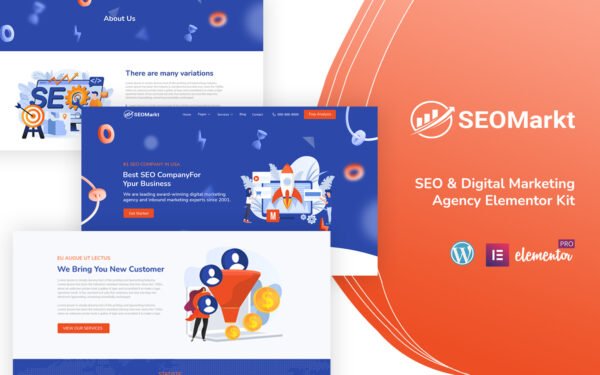 SEOMarket – Digital Agency clean & modern Elementor Kit Templates