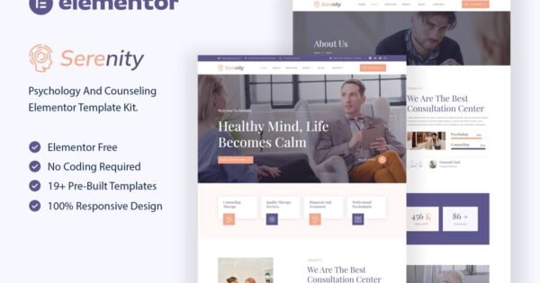 Serenity – Psychology & Counseling Elementor Template Kit