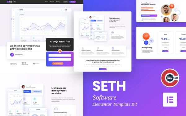 Seth – Software Landing Page Elementor Template Kit Elementor Kit
