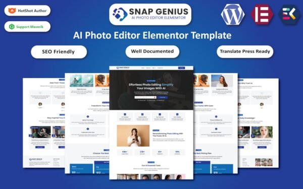 Snap Genius – AI Photo Editor Website Elementor Template WordPress Theme