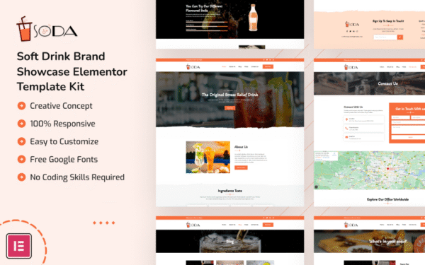 Soda – Soft Drink Brand Showcase Elementor Template Kit Elementor Kit